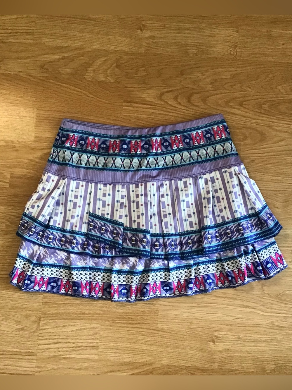 Lucky in Love Purple Patterned Mini Skirt with Navy and Pink Accents
